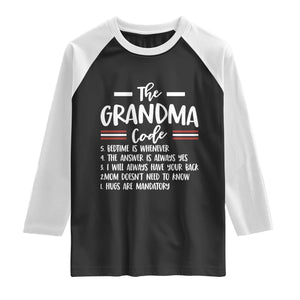 The Grandma Code Raglan Shirt Humorous Grandmother Rules Graphic