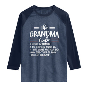 The Grandma Code Raglan Shirt Humorous Grandmother Rules Graphic