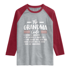 The Grandma Code Raglan Shirt Humorous Grandmother Rules Graphic