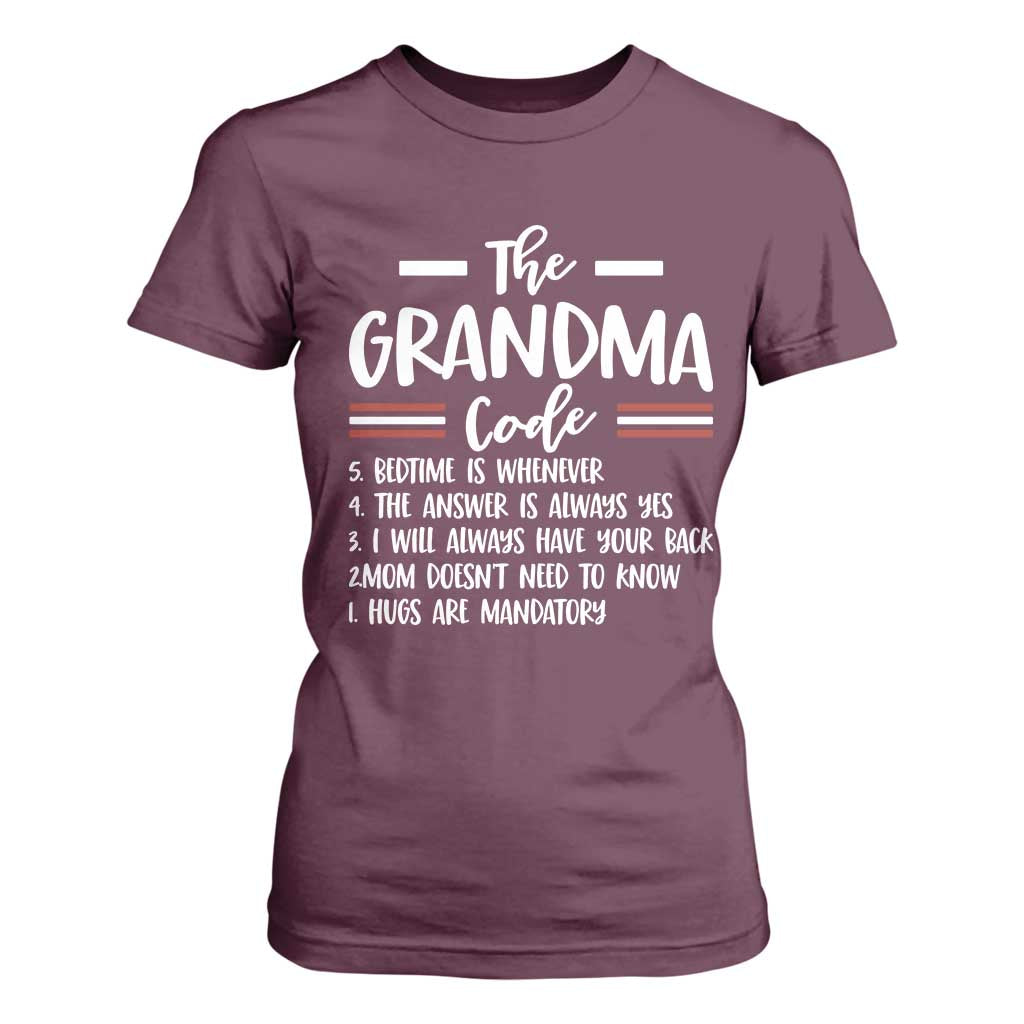 The Grandma Code T Shirt For Women Humorous Grandmother Rules Graphic