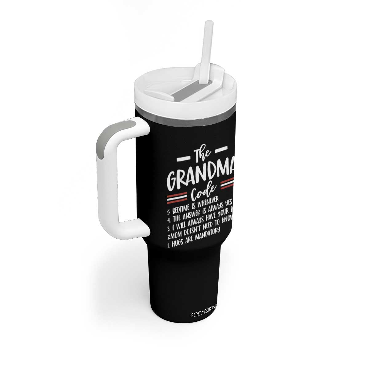 The Grandma Code Tumbler With Handle Humorous Grandmother Rules Graphic