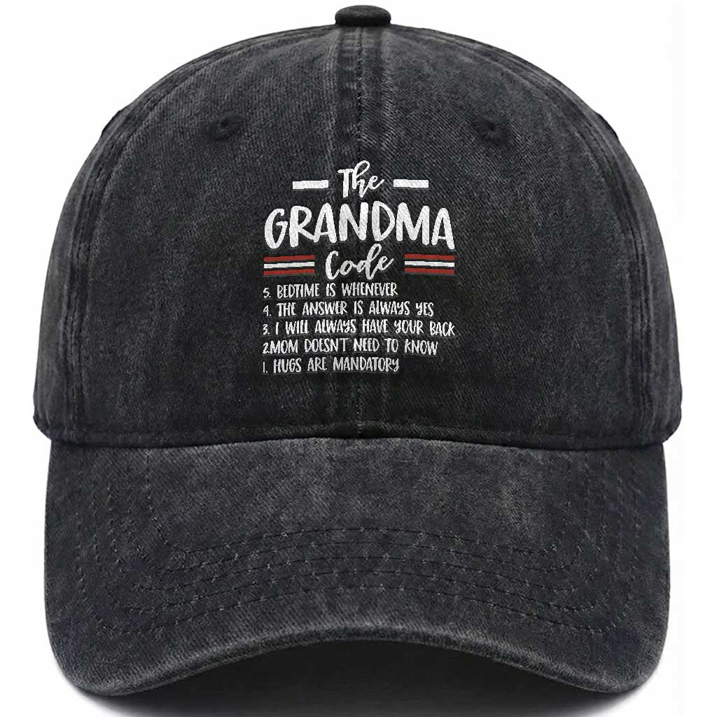 The Grandma Code Washed Cotton Baseball Cap Humorous Grandmother Rules Graphic TS12 Print Your Wear