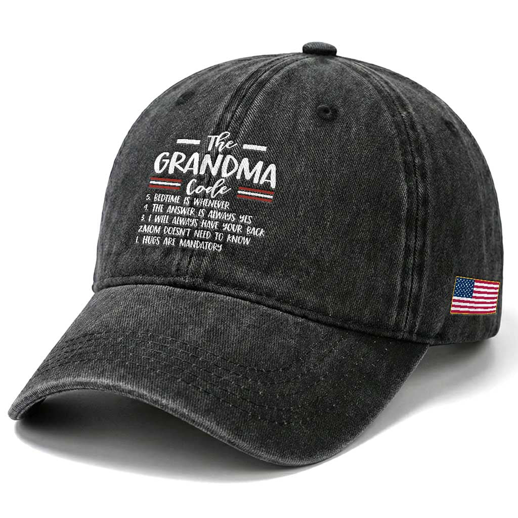 The Grandma Code Washed Cotton Baseball Cap Humorous Grandmother Rules Graphic TS12 Print Your Wear