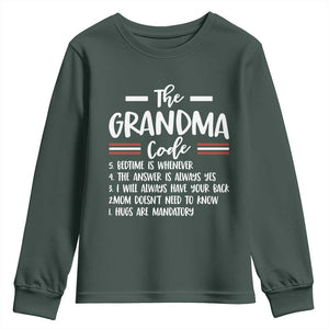 The Grandma Code Youth Sweatshirt Humorous Grandmother Rules Graphic