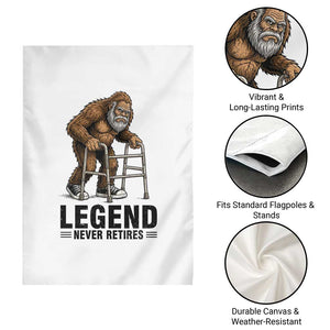 Funny Old Bigfoot Retirement Gift Garden Flag Legend Never Retires