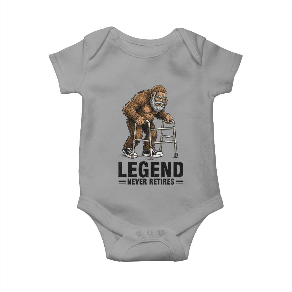 Funny Old Bigfoot Retirement Gift Baby Onesie Legend Never Retires