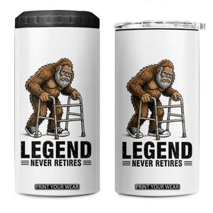 Funny Old Bigfoot Retirement Gift 4 in 1 Can Cooler Tumbler Legend Never Retires