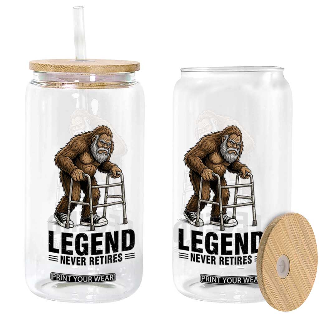 Funny Old Bigfoot Retirement Gift Glass Can Legend Never Retires