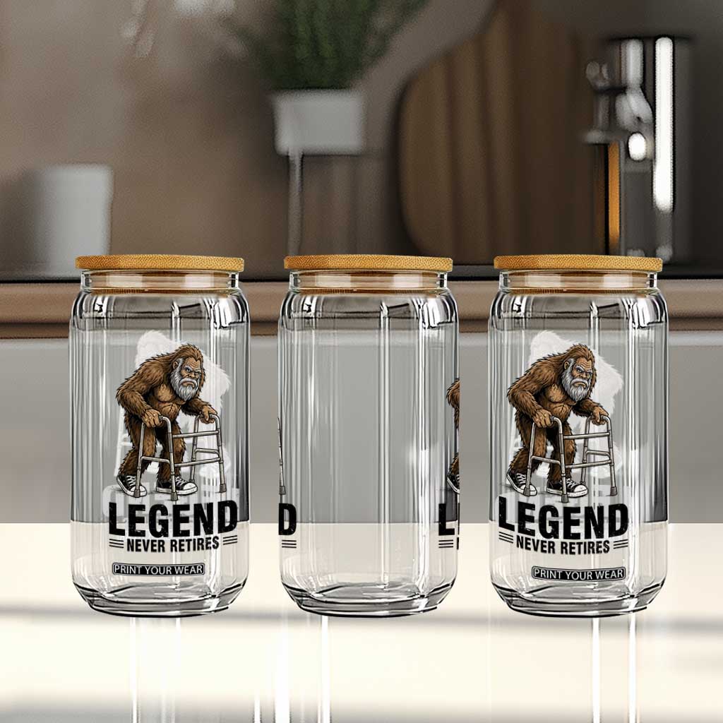 Funny Old Bigfoot Retirement Gift Glass Can Legend Never Retires