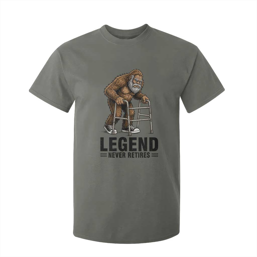 Funny Old Bigfoot Retirement Gift T Shirt For Kid Legend Never Retires
