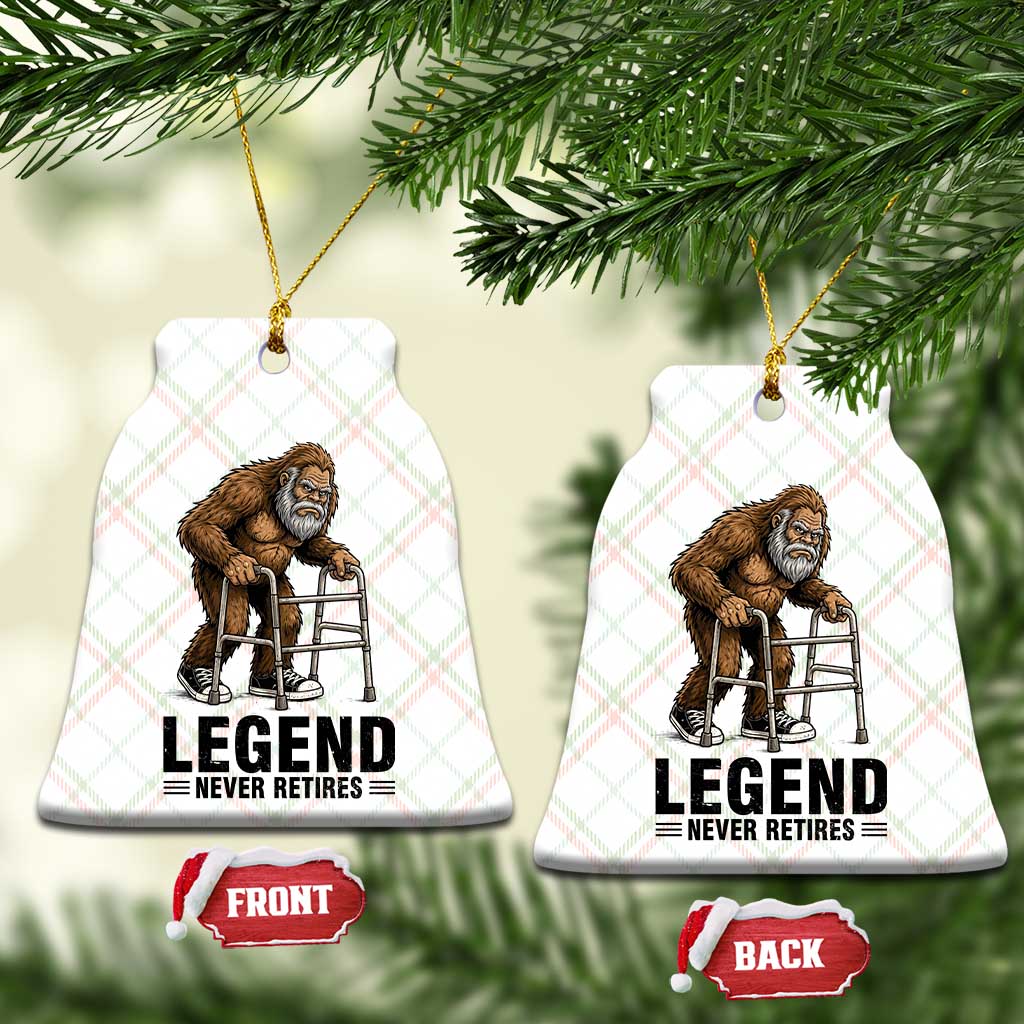 Funny Old Bigfoot Retirement Gift Ceramic Ornament Legend Never Retires