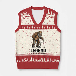 Funny Old Bigfoot Retirement Gift V-Neck Knit Sweater Vest Legend Never Retires