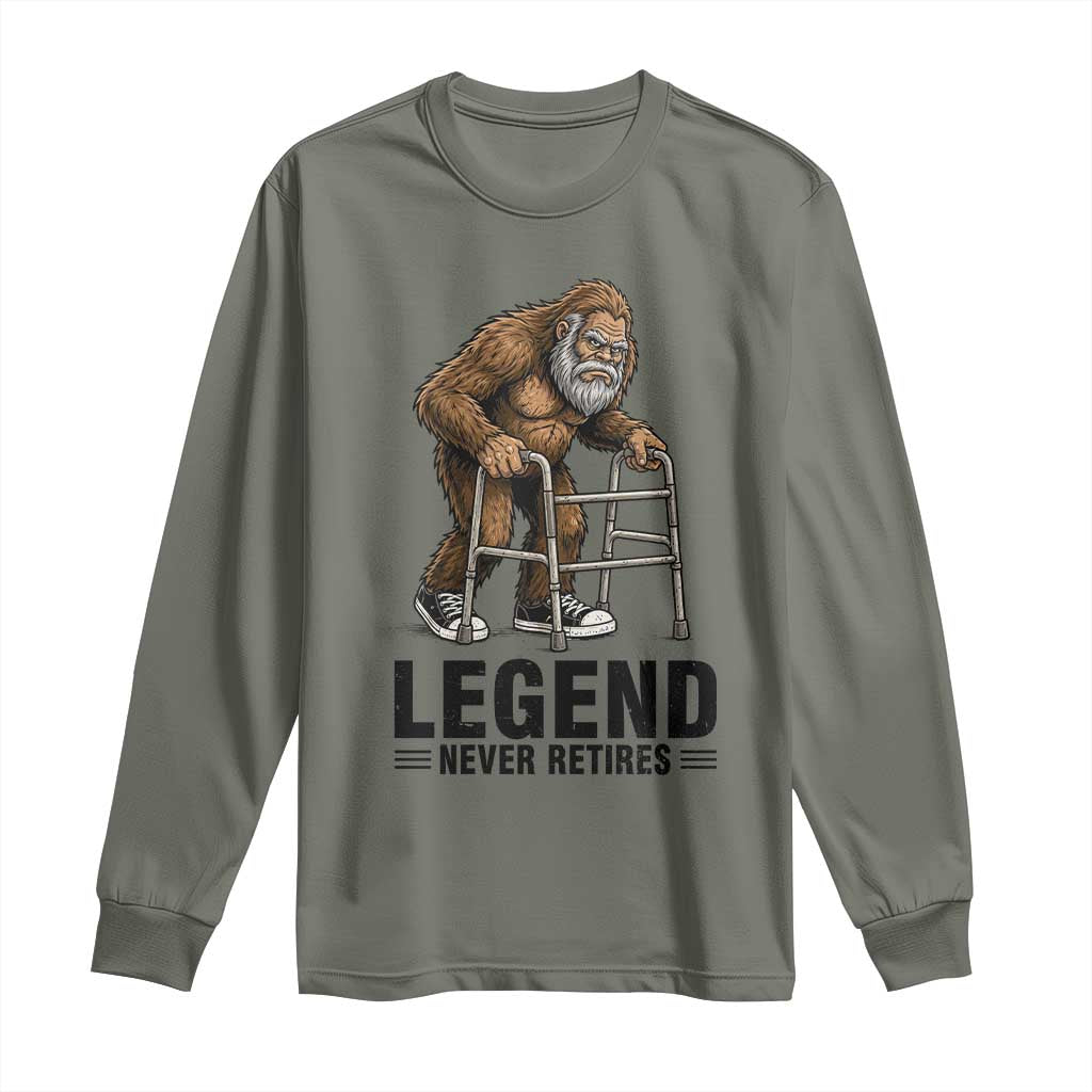 Funny Old Bigfoot Retirement Gift Long Sleeve Shirt Legend Never Retires