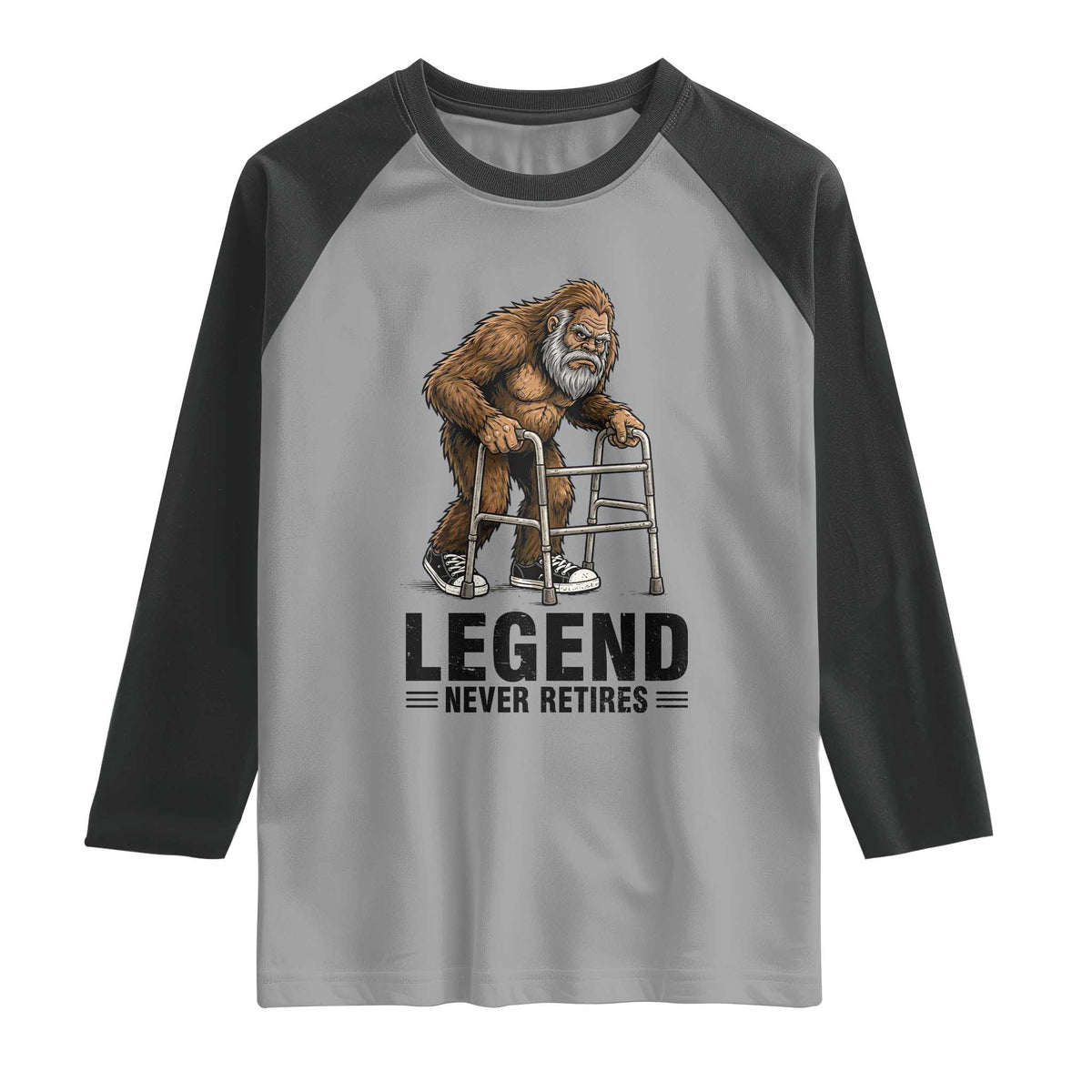Funny Old Bigfoot Retirement Gift Raglan Shirt Legend Never Retires