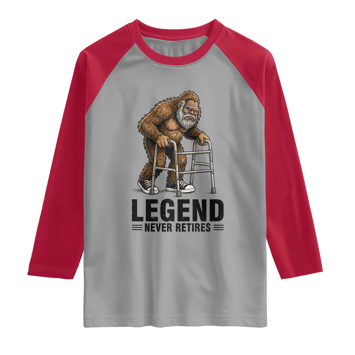 Funny Old Bigfoot Retirement Gift Raglan Shirt Legend Never Retires