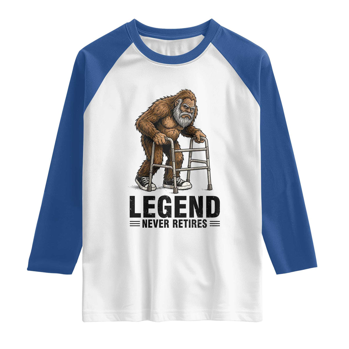 Funny Old Bigfoot Retirement Gift Raglan Shirt Legend Never Retires