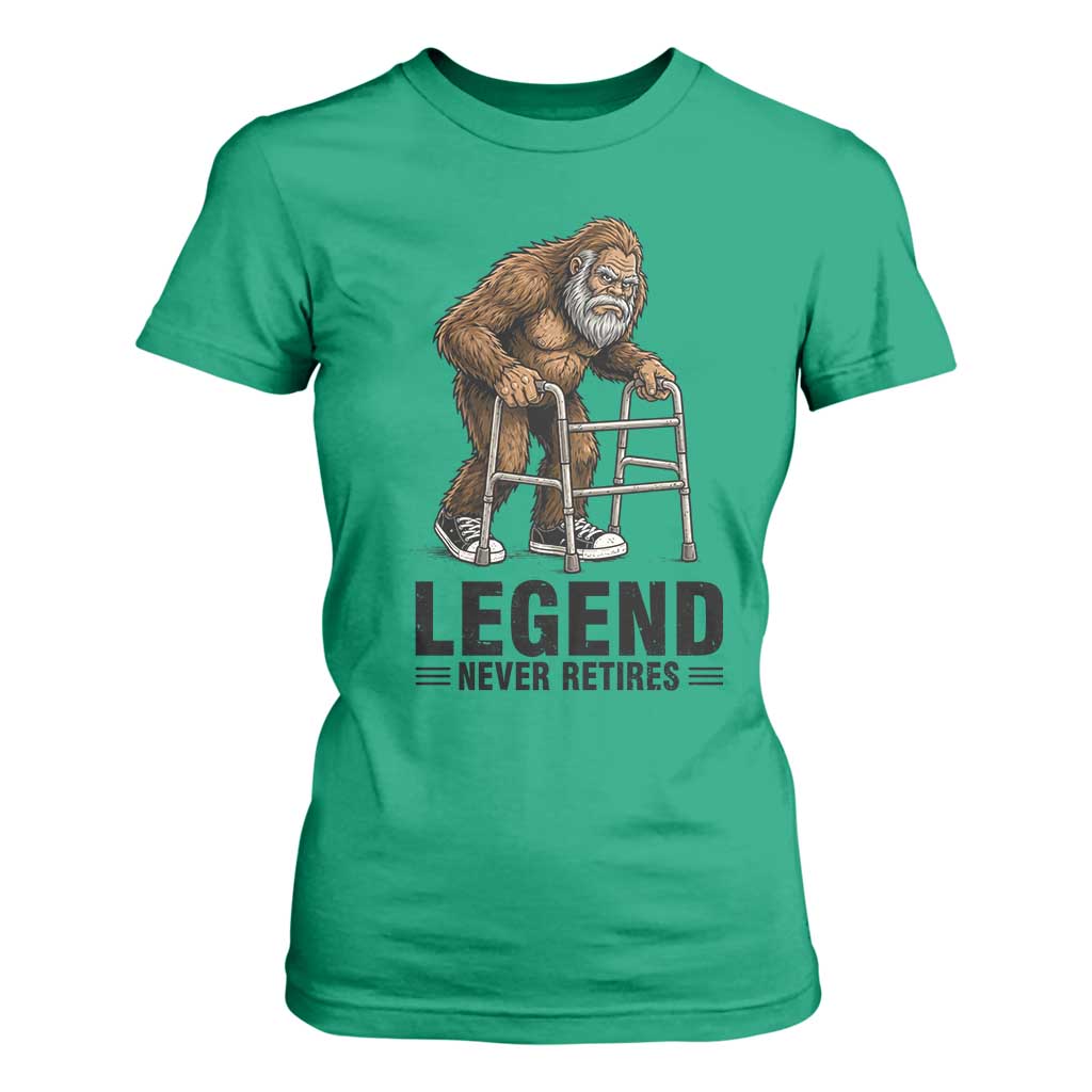 Funny Old Bigfoot Retirement Gift T Shirt For Women Legend Never Retires