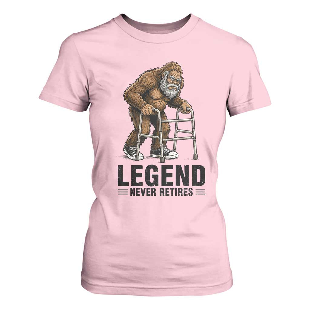 Funny Old Bigfoot Retirement Gift T Shirt For Women Legend Never Retires
