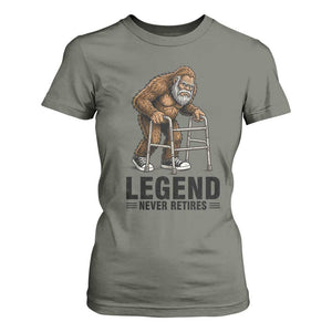 Funny Old Bigfoot Retirement Gift T Shirt For Women Legend Never Retires