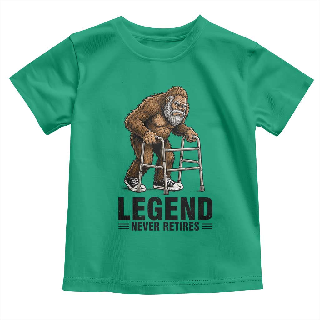Funny Old Bigfoot Retirement Gift Toddler T Shirt Legend Never Retires TS12 Irish Green Print Your Wear