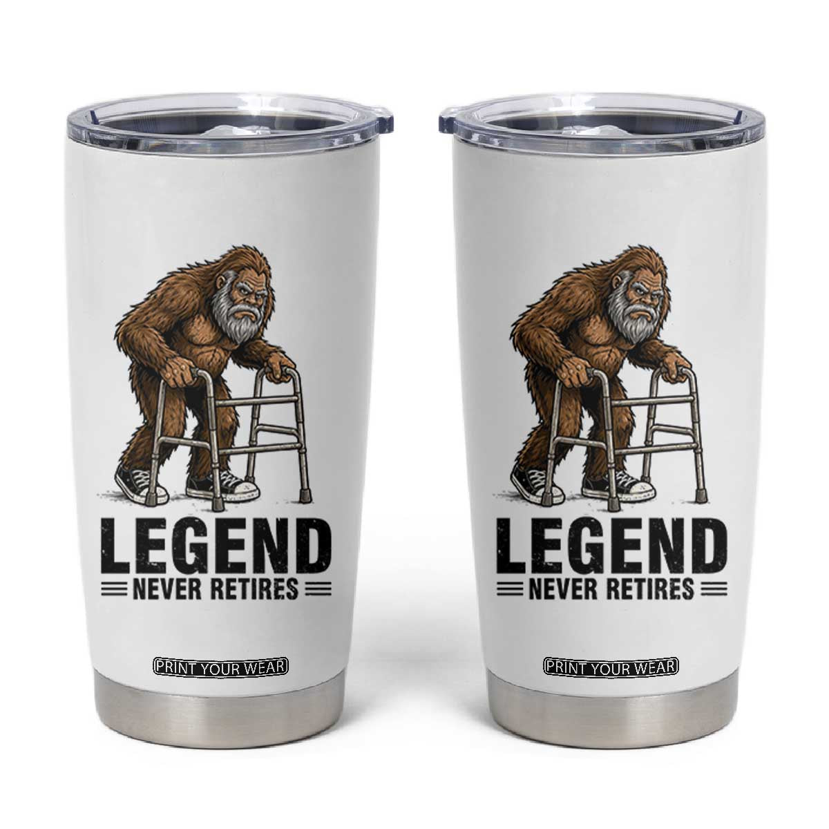 Funny Old Bigfoot Retirement Gift Tumbler Cup Legend Never Retires