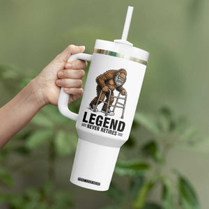 Funny Old Bigfoot Retirement Gift Tumbler With Handle Legend Never Retires