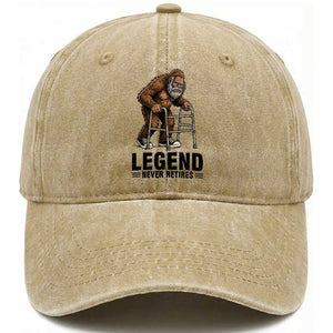 Funny Old Bigfoot Retirement Gift Washed Cotton Baseball Cap Legend Never Retires TS12 Print Your Wear