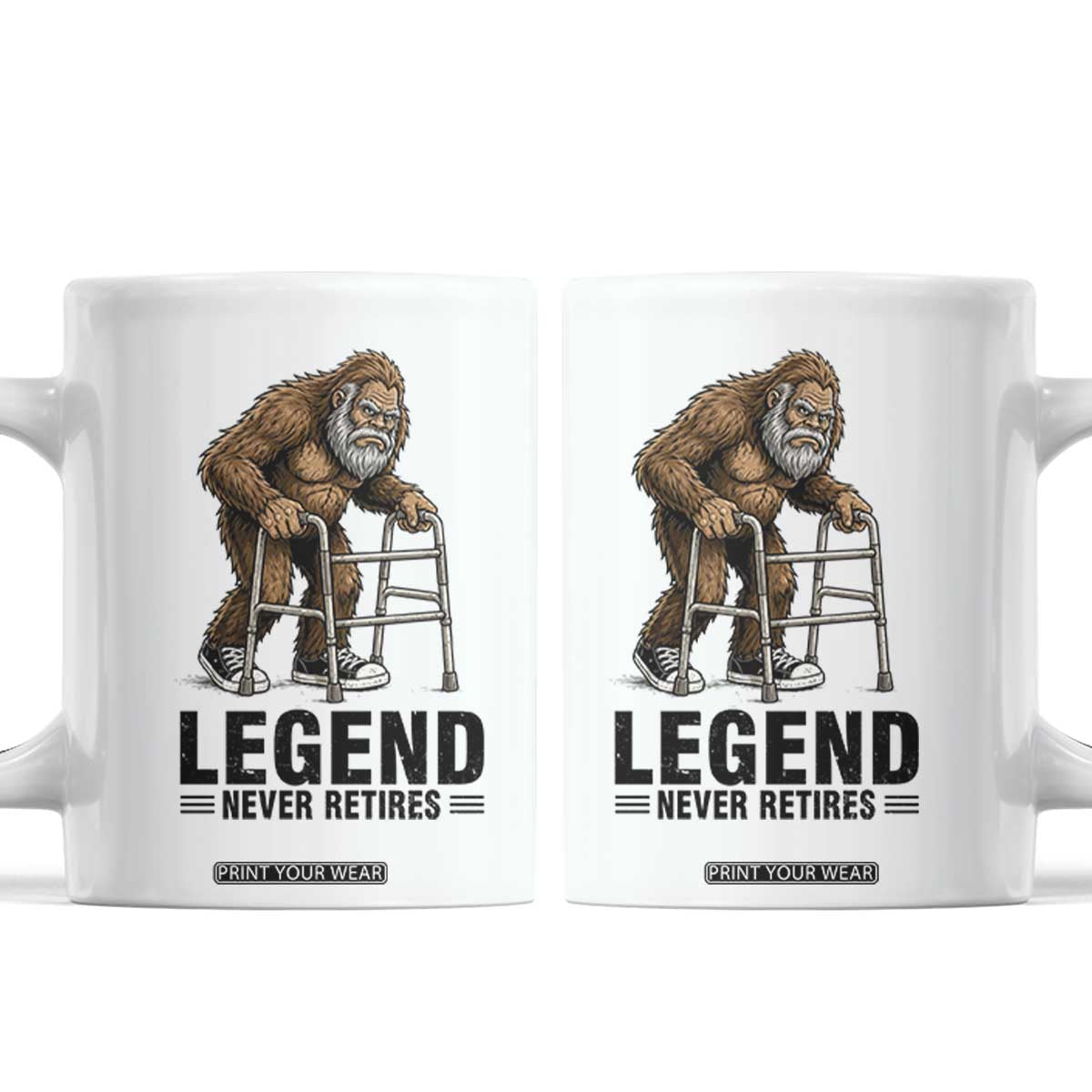 Funny Old Bigfoot Retirement Gift Coffee Mug Legend Never Retires