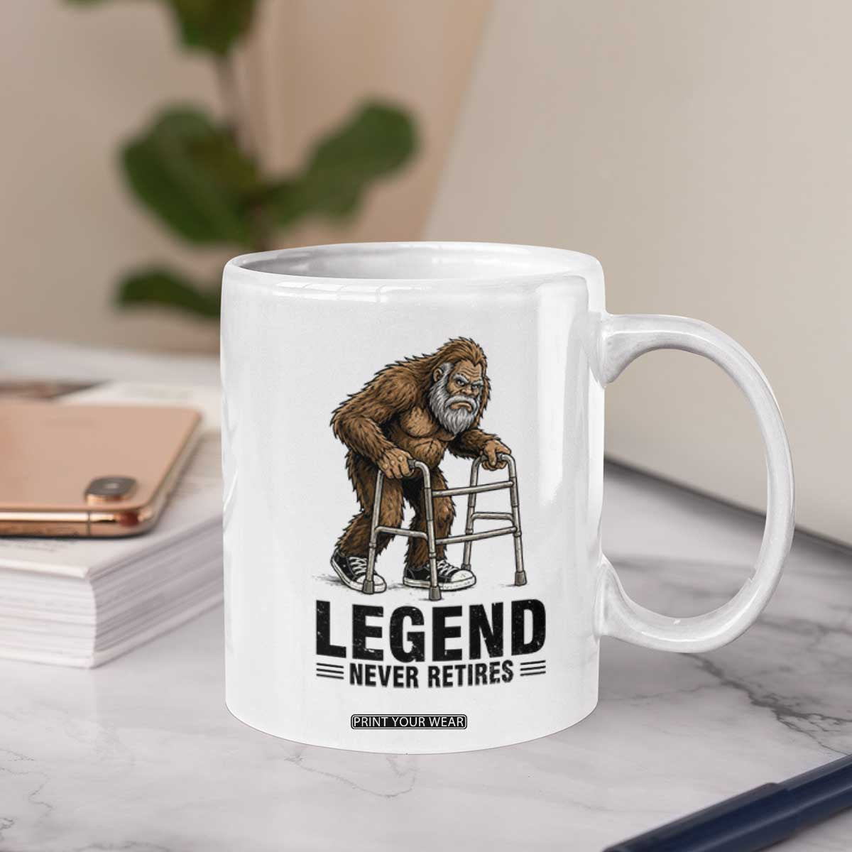 Funny Old Bigfoot Retirement Gift Coffee Mug Legend Never Retires