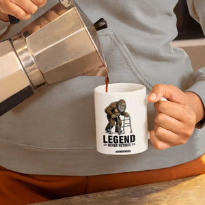 Funny Old Bigfoot Retirement Gift Coffee Mug Legend Never Retires