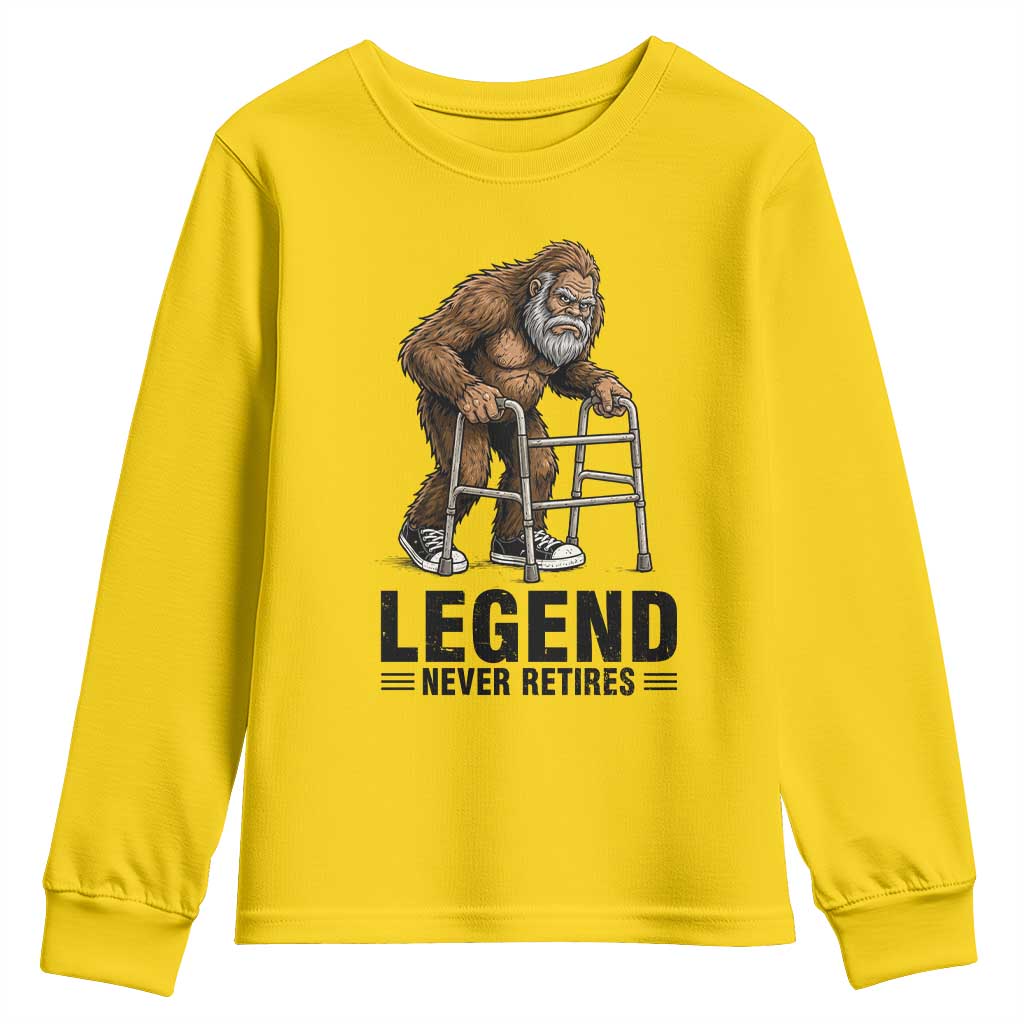 Funny Old Bigfoot Retirement Gift Youth Sweatshirt Legend Never Retires TS12 Daisy Print Your Wear