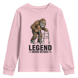 Funny Old Bigfoot Retirement Gift Youth Sweatshirt Legend Never Retires TS12 Light Pink Print Your Wear