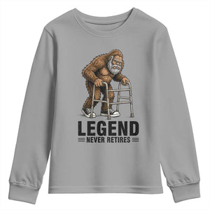 Funny Old Bigfoot Retirement Gift Youth Sweatshirt Legend Never Retires TS12 Sport Gray Print Your Wear