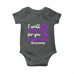 Alzheimers Caregiver Support Purple Ribbon Baby Onesie I Will Remember For You