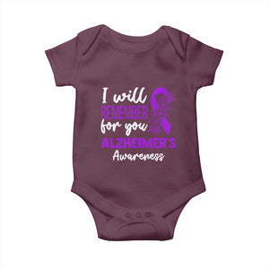 Alzheimers Caregiver Support Purple Ribbon Baby Onesie I Will Remember For You