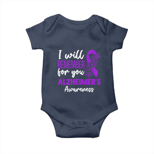 Alzheimers Caregiver Support Purple Ribbon Baby Onesie I Will Remember For You