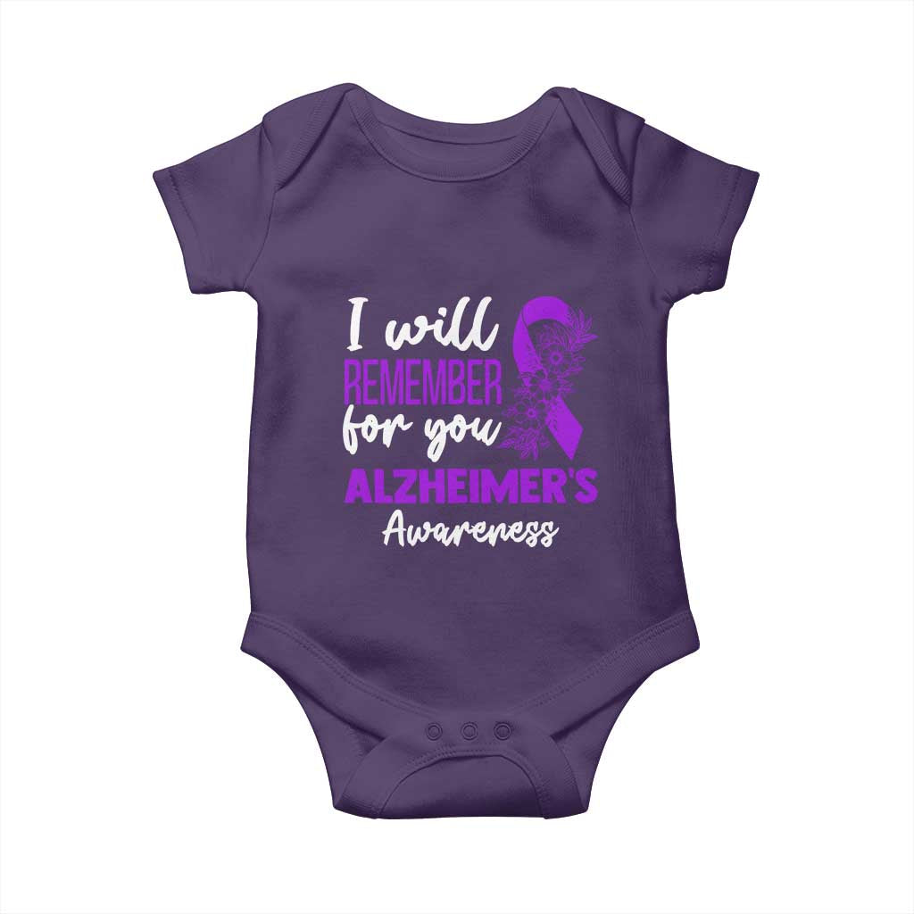 Alzheimers Caregiver Support Purple Ribbon Baby Onesie I Will Remember For You TS12 Purple Print Your Wear