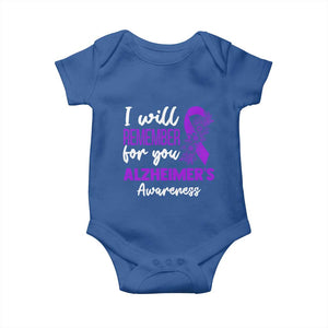 Alzheimers Caregiver Support Purple Ribbon Baby Onesie I Will Remember For You