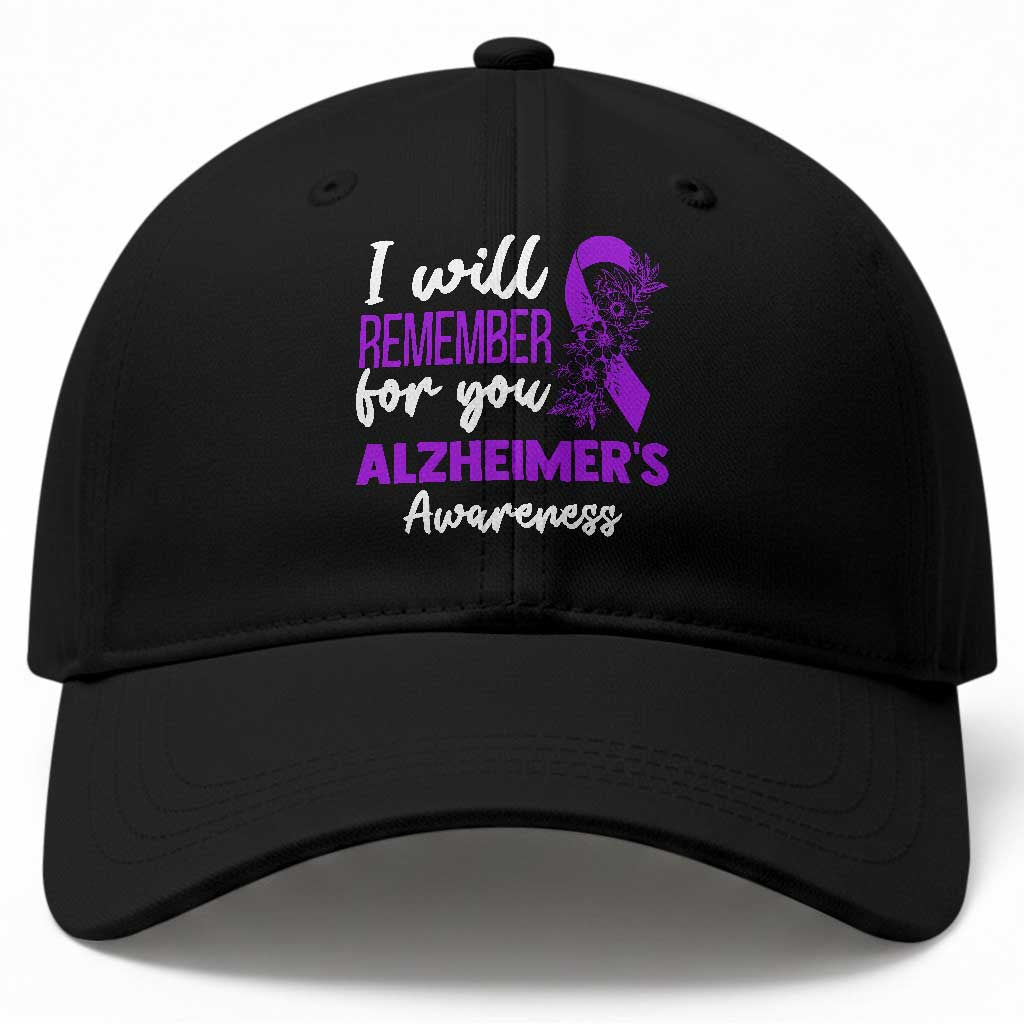 Alzheimers Caregiver Support Purple Ribbon Baseball Cap I Will Remember For You TS12 Print Your Wear