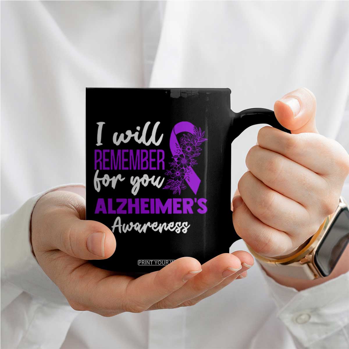 Alzheimers Caregiver Support Purple Ribbon Coffee Mug I Will Remember For You