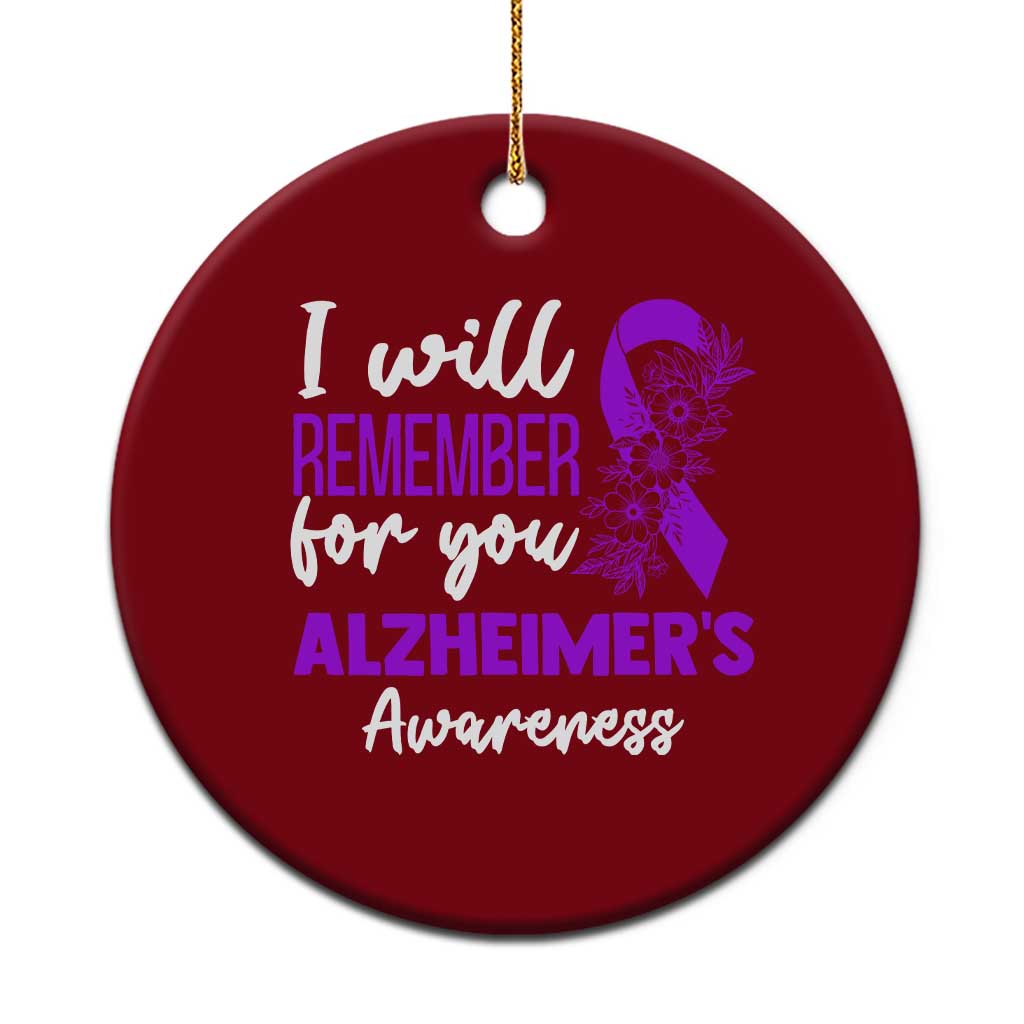 Alzheimers Caregiver Support Purple Ribbon Ceramic Ornament I Will Remember For You TS12 1pc Red Print Your Wear