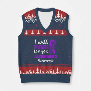 Alzheimers Caregiver Support Purple Ribbon V-Neck Knit Sweater Vest I Will Remember For You