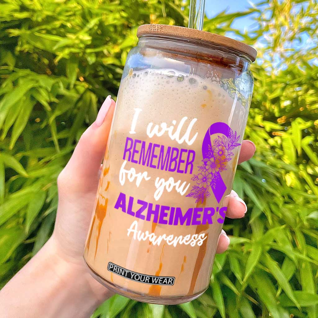 Alzheimers Caregiver Support Purple Ribbon Glass Can I Will Remember For You TS12 Black Print Your Wear