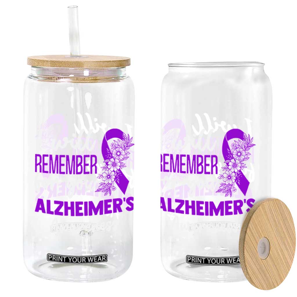 Alzheimers Caregiver Support Purple Ribbon Glass Can I Will Remember For You
