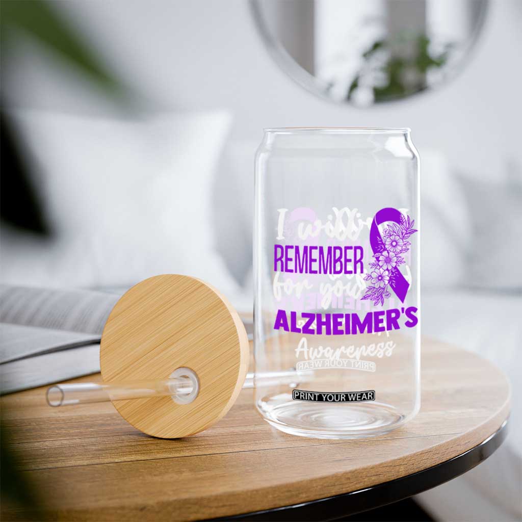 Alzheimers Caregiver Support Purple Ribbon Glass Can I Will Remember For You
