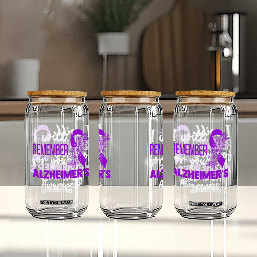 Alzheimers Caregiver Support Purple Ribbon Glass Can I Will Remember For You