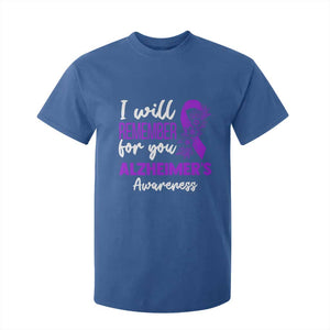 Alzheimers Caregiver Support Purple Ribbon T Shirt For Kid I Will Remember For You