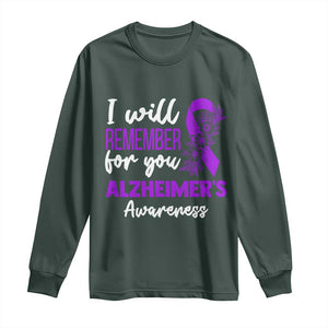 Alzheimers Caregiver Support Purple Ribbon Long Sleeve Shirt I Will Remember For You