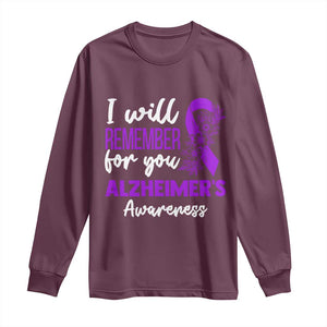 Alzheimers Caregiver Support Purple Ribbon Long Sleeve Shirt I Will Remember For You