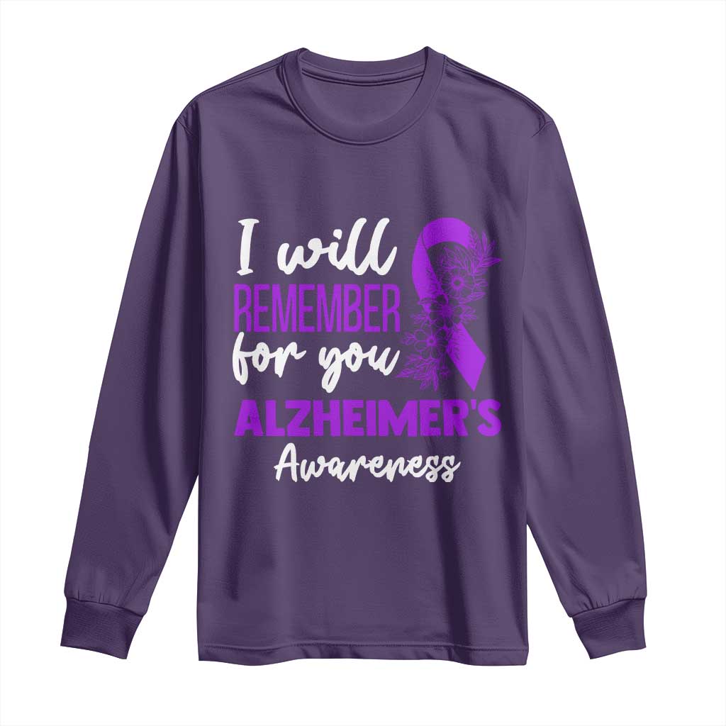 Alzheimers Caregiver Support Purple Ribbon Long Sleeve Shirt I Will Remember For You TS12 Purple Print Your Wear